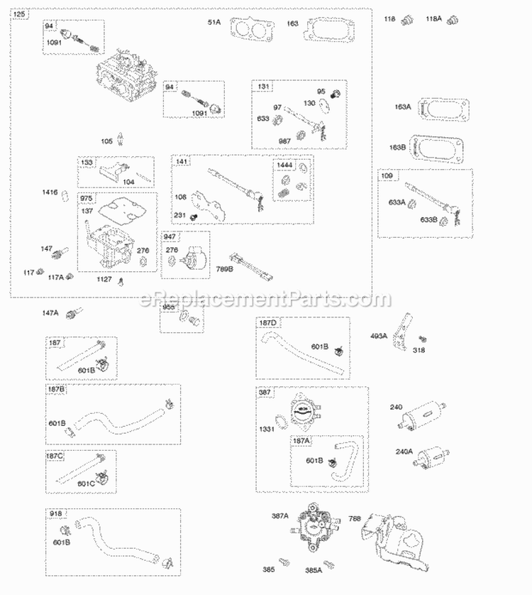 Carburetor Fuel Pumps Fuel Hoses Diagram and Parts List for 613477-1202-E1  Briggs and Stratton Engine